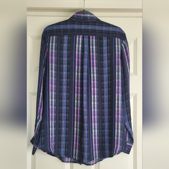 Banana Republic Navy Plaid 'Dillon' Ruffle Long Sleeve Blouse - Size M - Picture 6 of 6